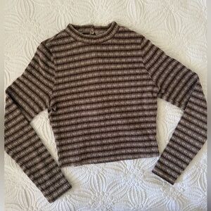 Brody by Buckle - Elegant Striped Open Tie Back Long Sleeve Top; Size S